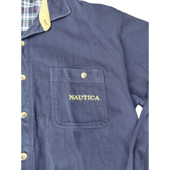 Nautica Navy Shirt with Plaid and Yellow Details - Picture 2 of 6